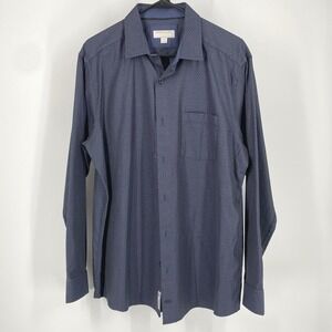 Johnston & Murphy Collection Mens Large L Navy Geometric Long Sleeve Button